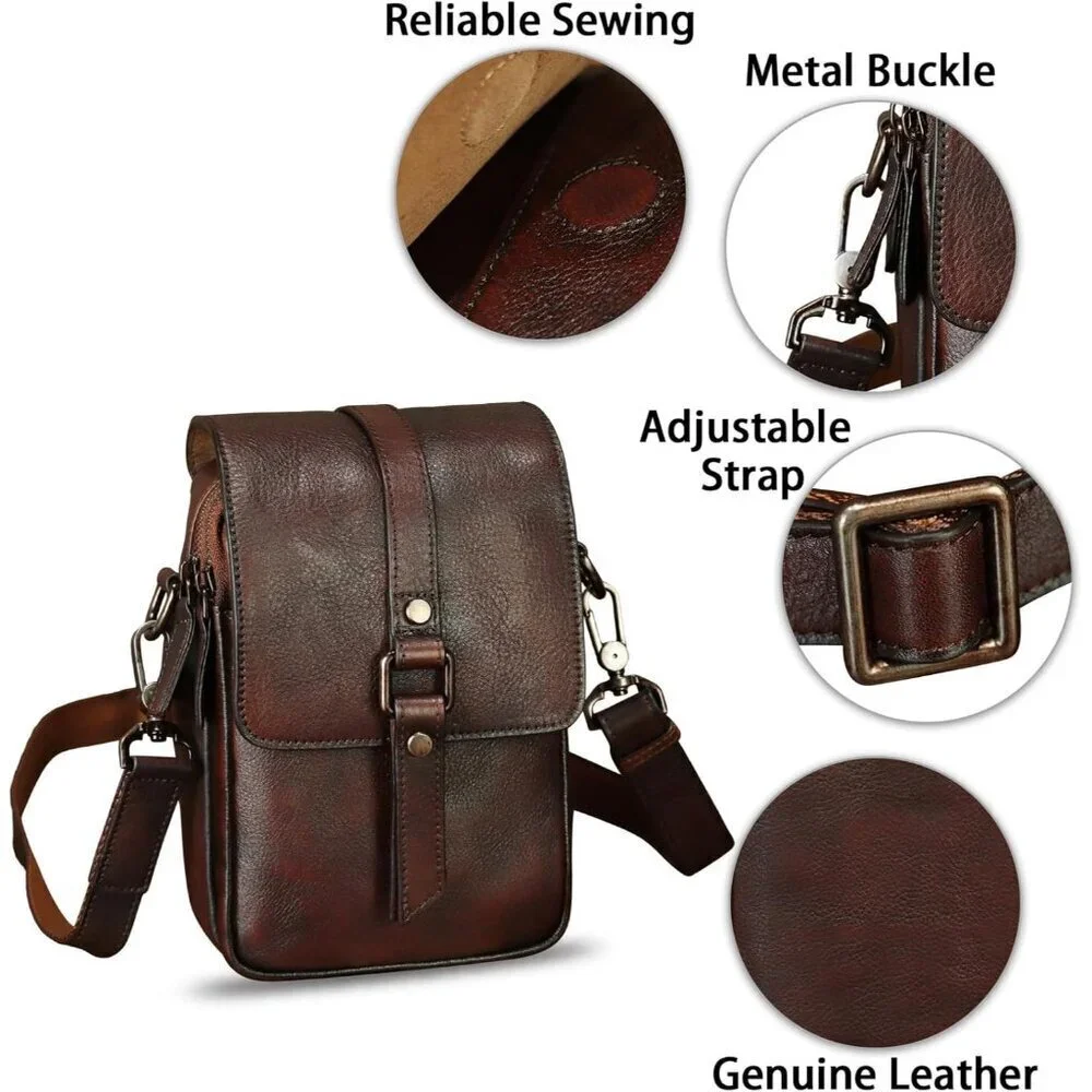 Genuine Leather Phone Purse for Women Small Crossbody Bag with Zipper